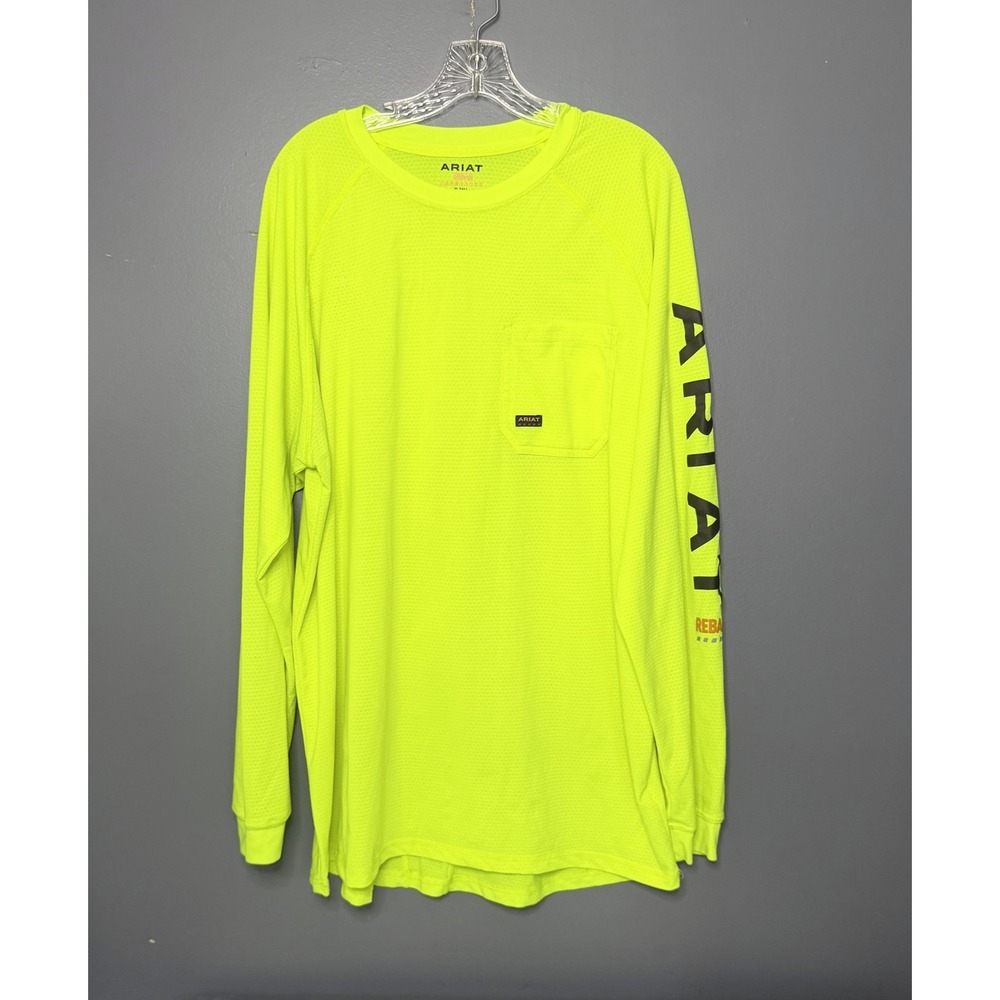 Ariat Rebar Heat Fighter Shirt Mens XLT Hi Vis Neon Yellow Long Sleeve Work Tee